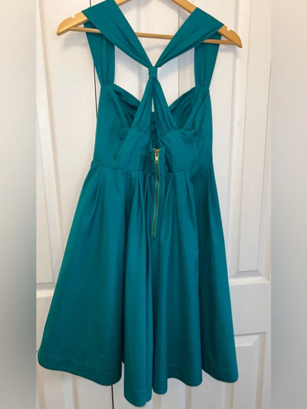 French Connection Teal Rockabilly Fit & Flare Dress Sz 8 Halter Pleated Bodice - Picture 7 of 7